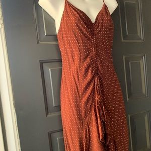 New Lush Burgundy High Low Ruched Polka Dot Dress